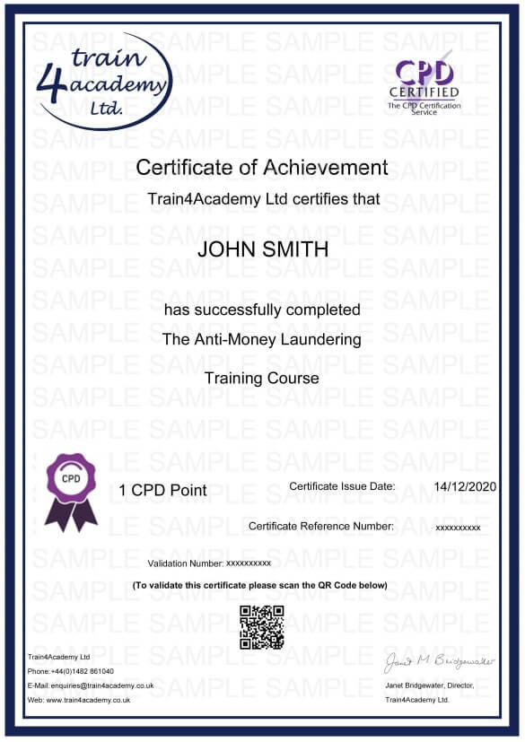 Anti Money Laundering Training - Certificate Example