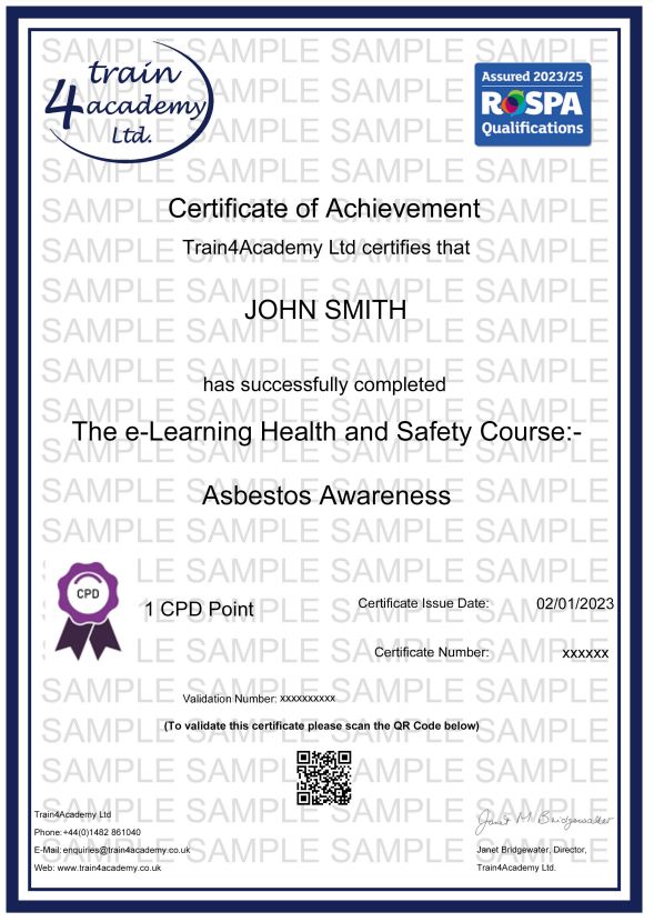 Asbestos Awarness Training - Certificate Example