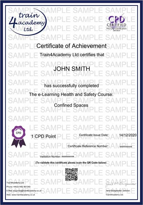 Confined Spaces Training - Certificate Example
