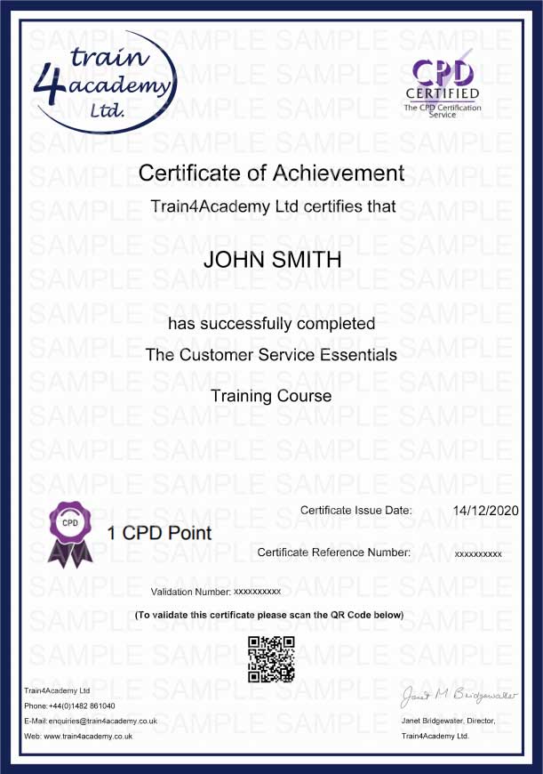 Customer Service Training - Certificate Example