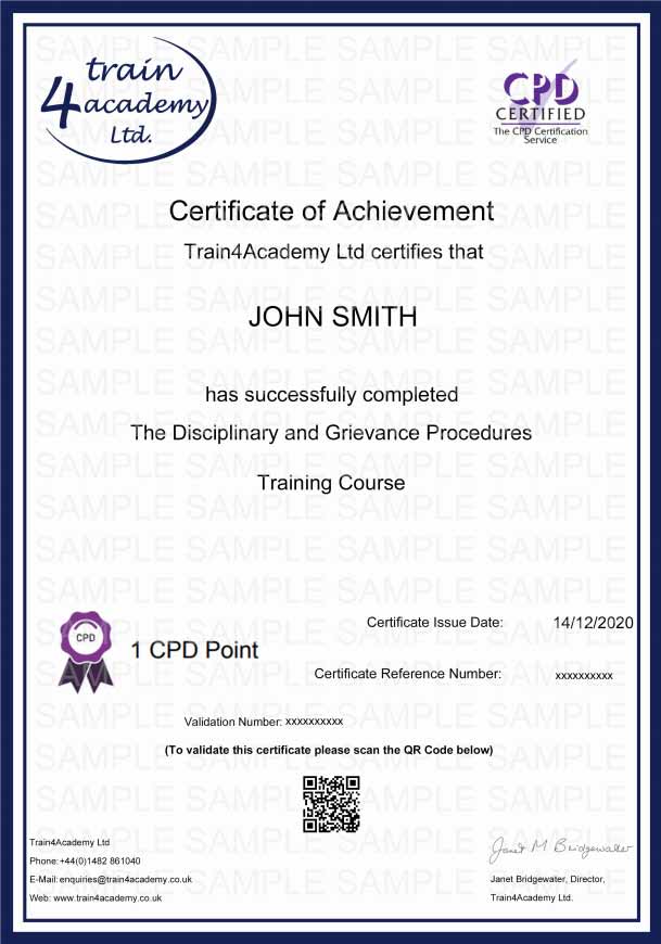 disciplinary-and-grievance Training - Certificate Example