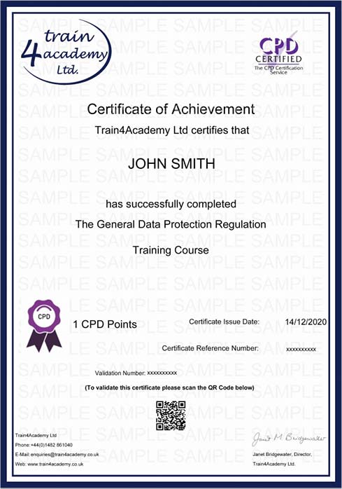 GDPR Training - Certificate Example