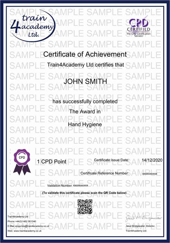Hand Hygiene for Food Workers Training - Certificate Example