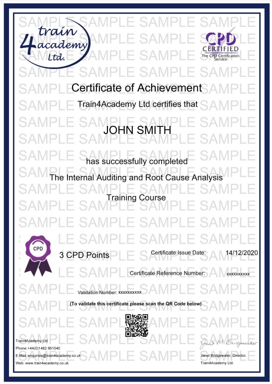 Internal Auditing Training Certificate - Example