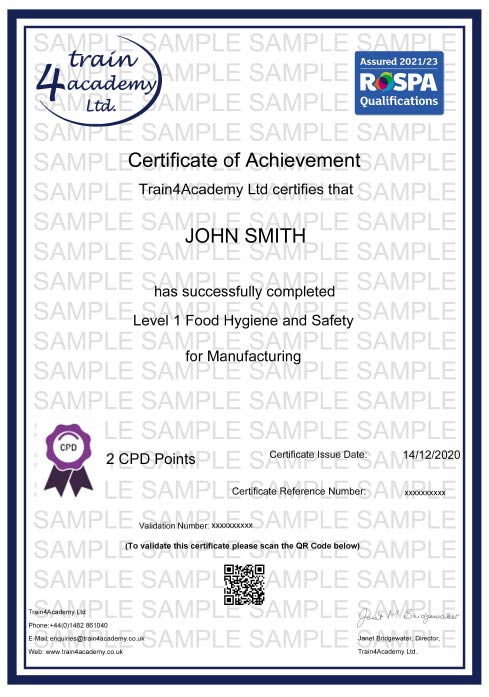 Level 1 Food Hygiene & Safety in Manufacturing Training | Online Course ...