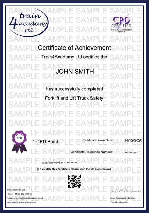 Forklift and Lift Truck Safety Training - Certificate Example