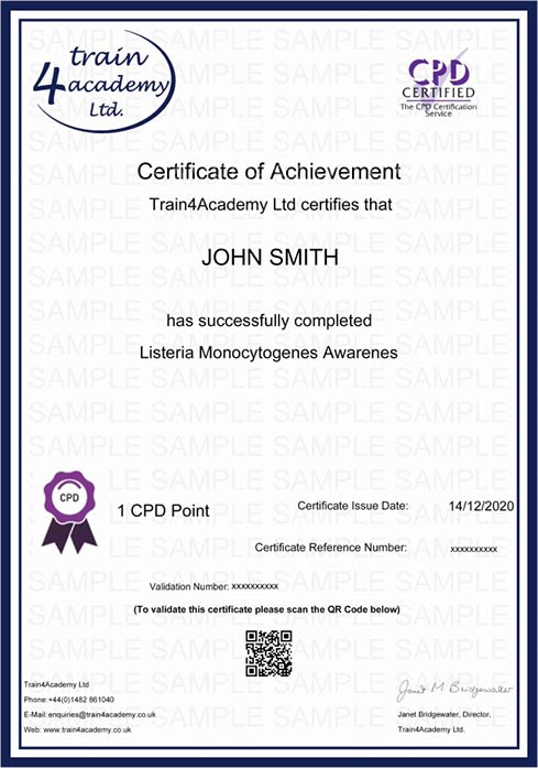 Listeria Awareness Training - Certificate Example