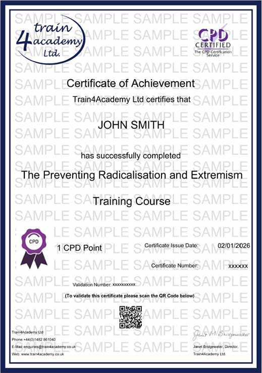 Prevent Radicalisation and Extremism Training in Education - Certificate Example