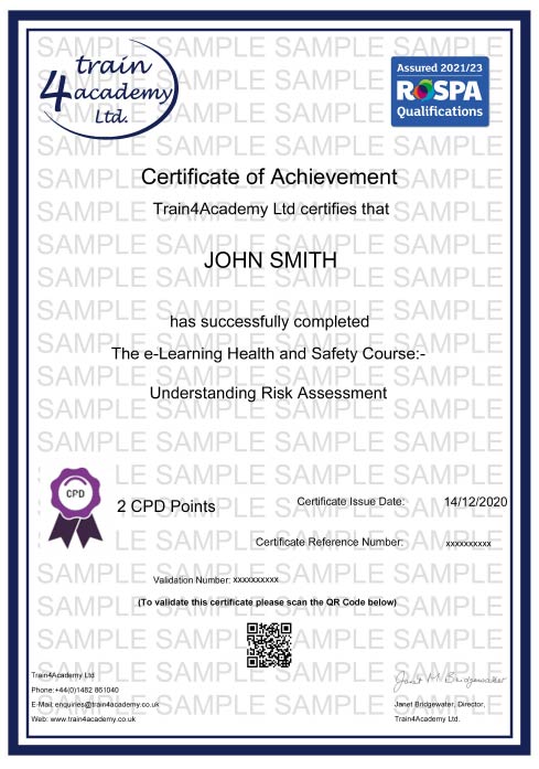 Risk Assessment Training in Understanding - Certificate Example