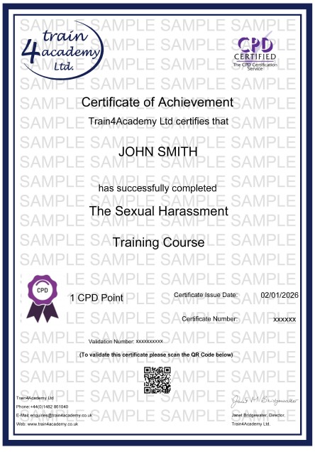 Sexual Harassment Training - Certificate Example