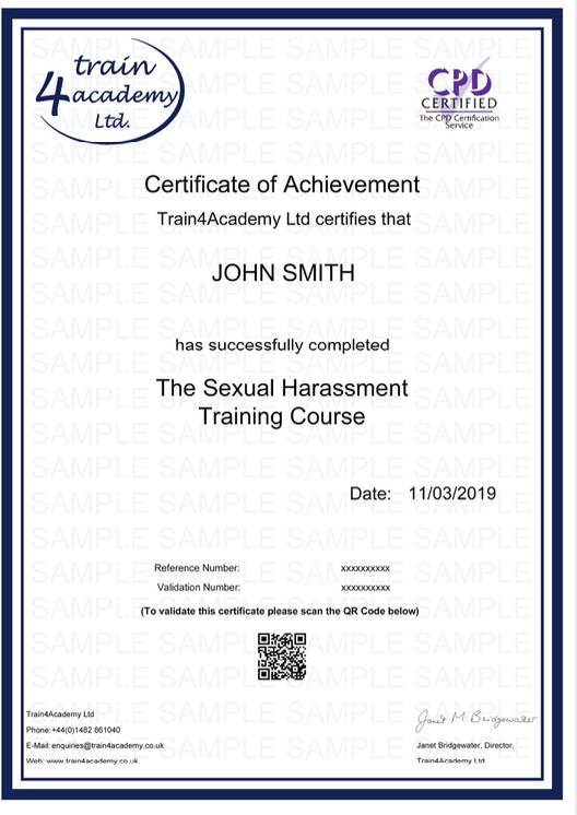 Sexual Harassment Training - Certificate Example