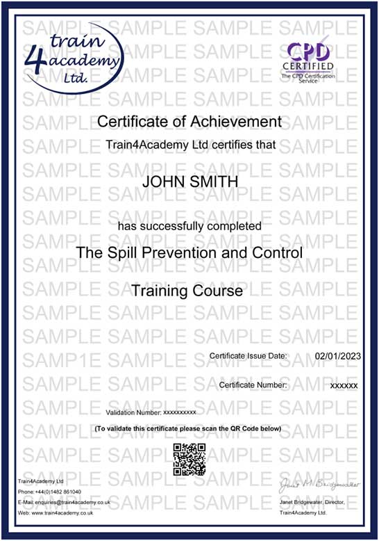Spill Prevention & Control Training - Certificate Example