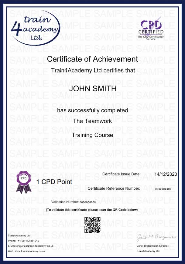 Teamwork Training - Certificate Example