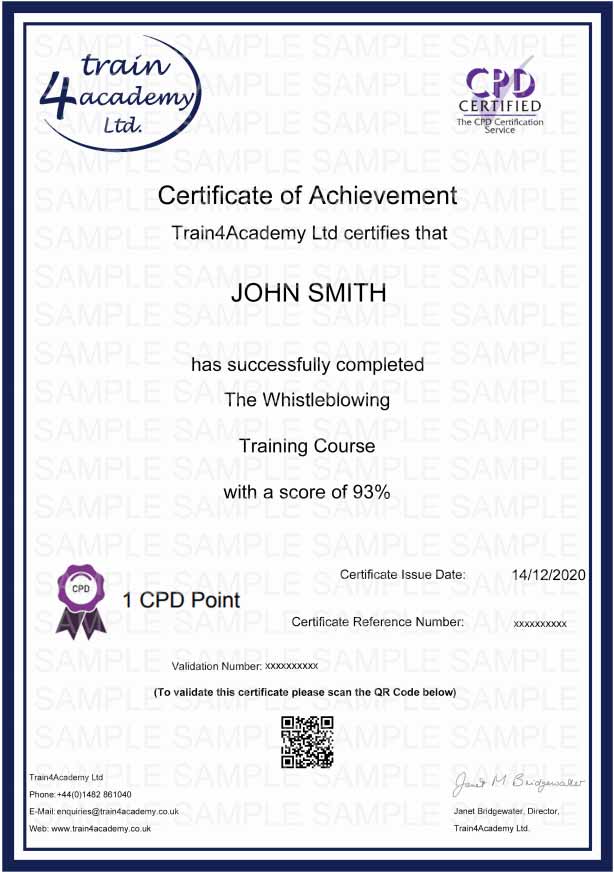Whistleblowing Training - Certificate Example